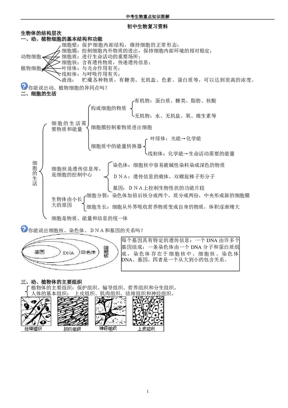 初中生物中考重点知识图解及答案.docx